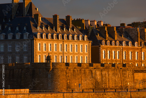 Wall of Saint-Malo at sunrise from the Moles des Noirs pier