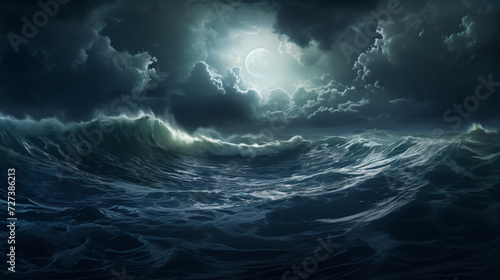 Surrealistic view of a moon in the Ocean