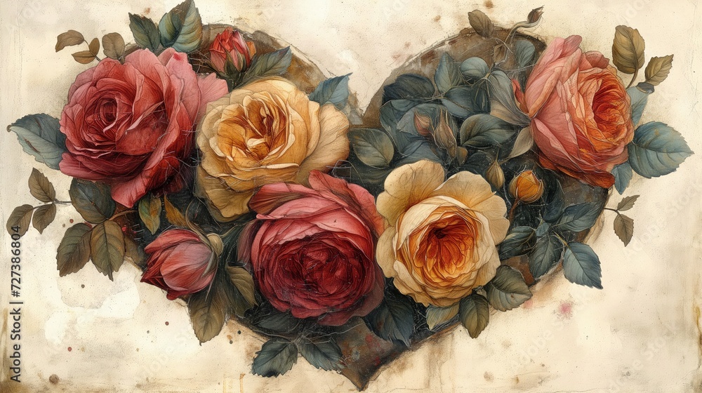 Painting of Roses on White Background, Classic, Timeless Artwork for Valentines