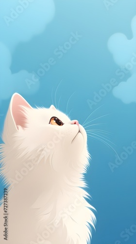 best cat wallpaper white cat standing in front of a blue background, in the style of cartoon realism, kawaii, 8k resolution, ivanovich pimenov, furry art, photo