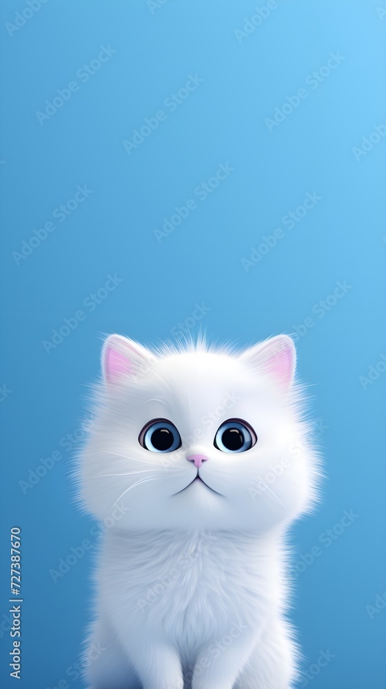 best cat wallpaper white cat standing in front of a blue background, in the style of cartoon realism, kawaii, 8k resolution, ivanovich pimenov, furry art,