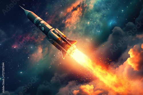 Wallpaper Mural A rocket speeds through the sky with clouds and stars as it propels towards its destination, A rocket labeled 'Inflation' shooting off into space, AI Generated Torontodigital.ca