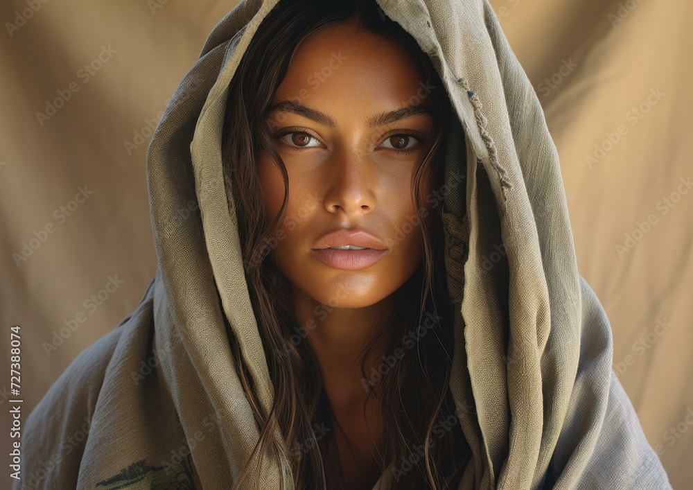 A woman with long hair and a blanket. Generative AI. A woman with long hair and a blanket. Generative AI.