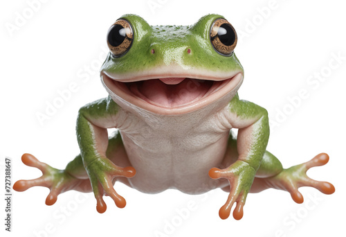 funny frog animal in full body jumping through the picture isolated against transparent background