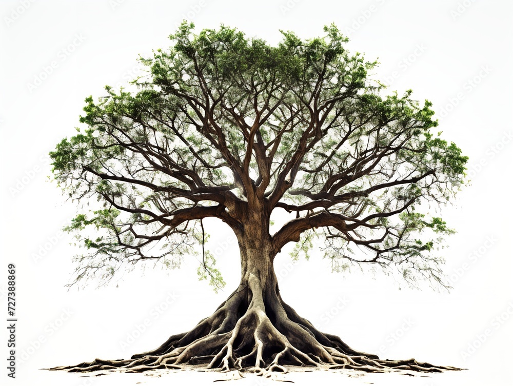 Fototapeta premium Tree with Deep Roots Stability and Growth Isolated on White Background AI Generated