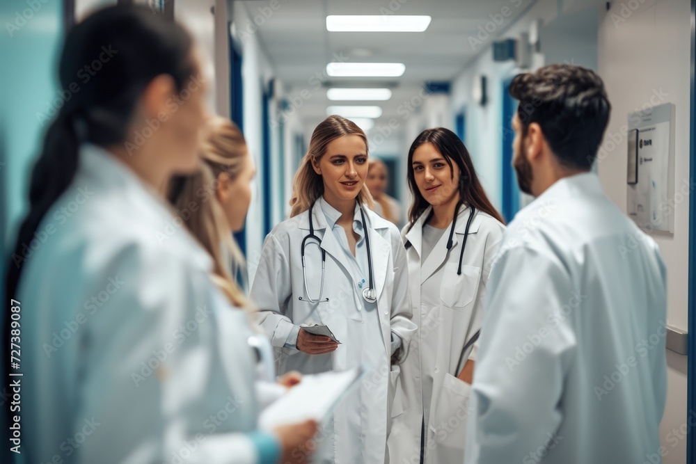Several doctors are engaged in a lively discussion, sharing insights and expertise, A team of doctors discussing a patient's treatment, AI Generated Several doctors are engaged in a lively discussion, sharing insights and expertise, A team of doctors discussing a patient's treatment, AI Generated
