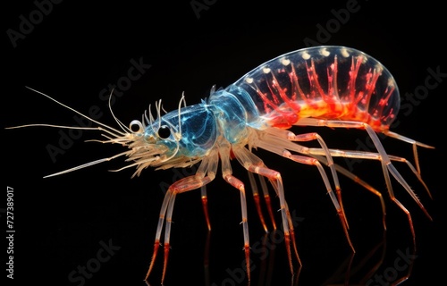 A shrimp with red and blue stripes. Generative AI.