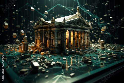 The digital tapestry of banking intricately blends tradition with innovation  showcasing a harmonious coexistence of the old and the new. Concept of a harmonized financial heritage. Generative Ai.