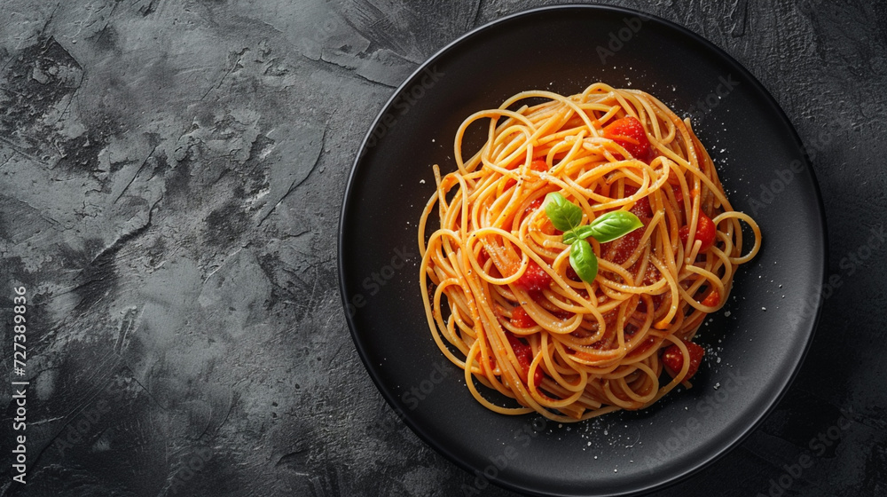Italian Spaghetti Delight: Savoring the Classic Dish on a Dark Plate Italian Spaghetti Delight: Savoring the Classic Dish on a Dark Plate