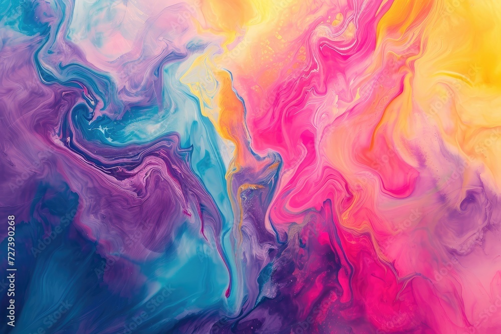 An abstract painting featuring an array of different colors and shapes, creating a visually stimulating composition, A tie-dye inspired abstract background with vibrant hues, AI Generated