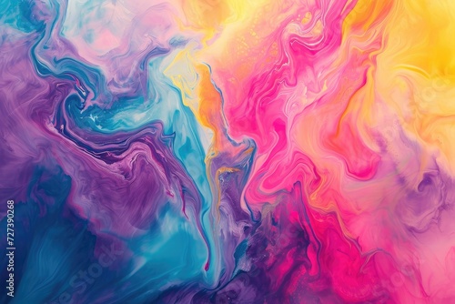 An abstract painting featuring an array of different colors and shapes, creating a visually stimulating composition, A tie-dye inspired abstract background with vibrant hues, AI Generated