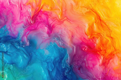 This photo showcases a vibrant multicolored fluid painting placed against a white background, A tie-dye inspired abstract background with vibrant hues, AI Generated