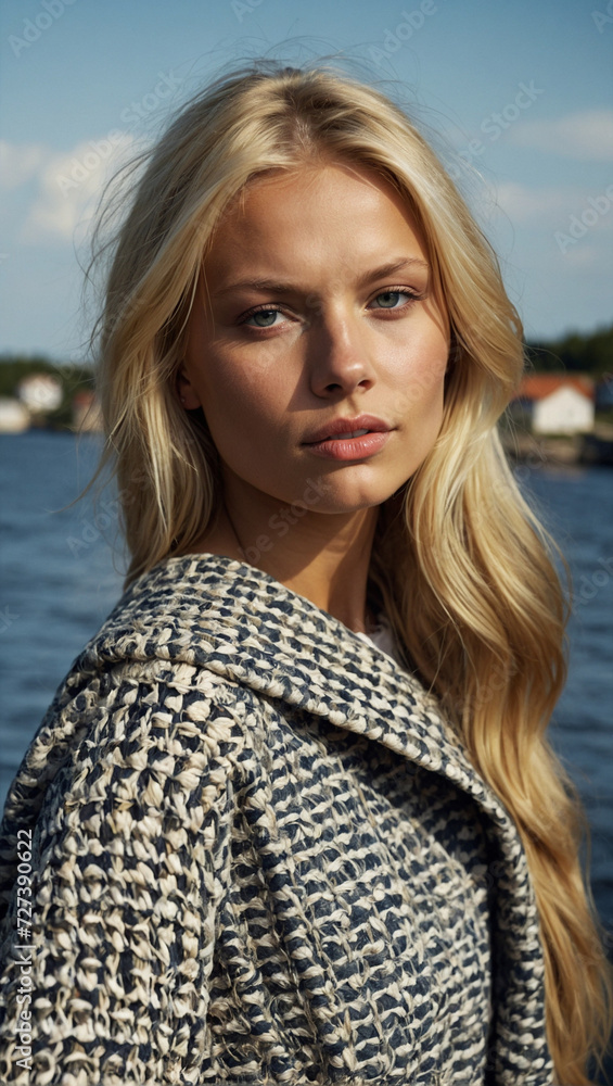 Portrait of a Beautiful Young Blond Swedish Model Woman Posing for a Tourism Campaign Advertisement in Urban Village Lake Setting
Portrait of a Beautiful Young Blond Swedish Model Woman Posing for a Tourism Campaign Advertisement in Urban Village Lake Setting