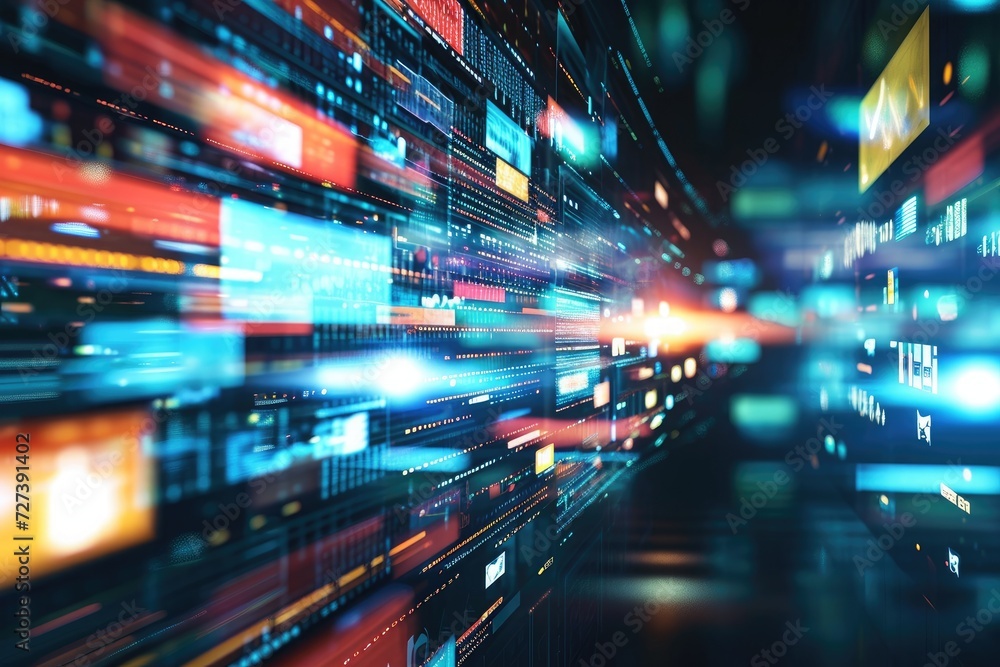 Obraz premium Abstract Image of a City at Night, A visualization of programmatic advertising in the digital landscape, AI Generated