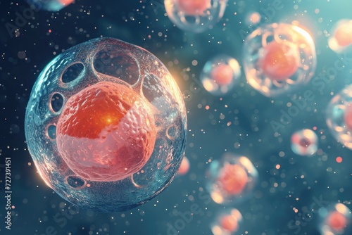 A detailed image capturing a red ball suspended in mid-air, showcasing its vibrant color and motion, A visually stimulating depiction of a stem cell, AI Generated