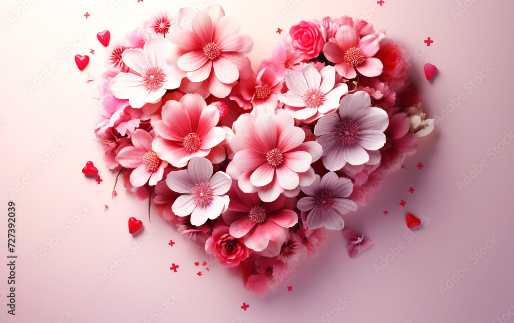 Petal Passion: High Detail Flower Heart on Pastel Pink Background