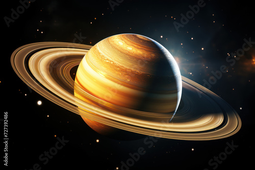 A telescope captures the detailed rings of Saturn, revealing the awe-inspiring beauty of the planet and inspiring a sense of wonder at the vastness of the solar system. Generative Ai.