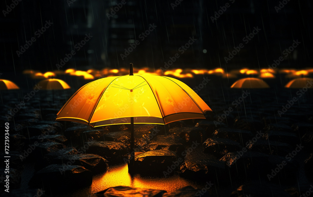 Guiding Light: High Detail of a Bright Yellow Umbrella in Darkness