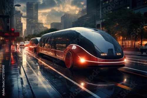 Futuristic Car Driving Through City Streets at Night, The future of transportation, AI Generated
