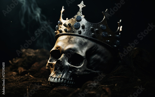 Beyond Mortality: Weathered Crown on Spooky Skeleton Skull