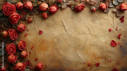 Obraz na płótnie Capture the essence of love with this exquisite painting of roses adorning a piece of paper, a perfect Valentines Day gift. w salonie