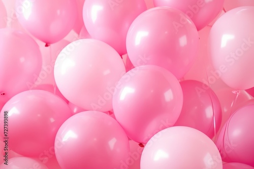 Multiple Pink and White Balloons Gracefully Floating Through, The phrase happy birthday is displayed on pink balloons, forming a background for holiday and celebration concepts, AI Generated