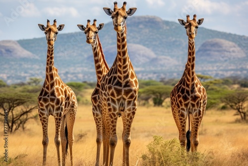Group of Giraffes Standing in a Field, Three giraffes in Serengeti National Park, Tanzania, grace the landscape, AI Generated © Iftikhar alam