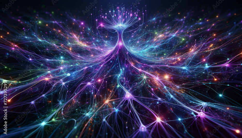 Obraz premium Synaptic Symphony: A Futuristic Fusion of Technology and Neural Networks