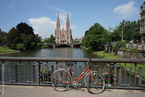 St. Paul's Church, popular landmark near canal in Strasbourg city center, France