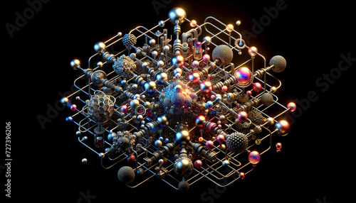 Abstract Metabolomic Network with Metallic Nodes and Neon Pathways photo