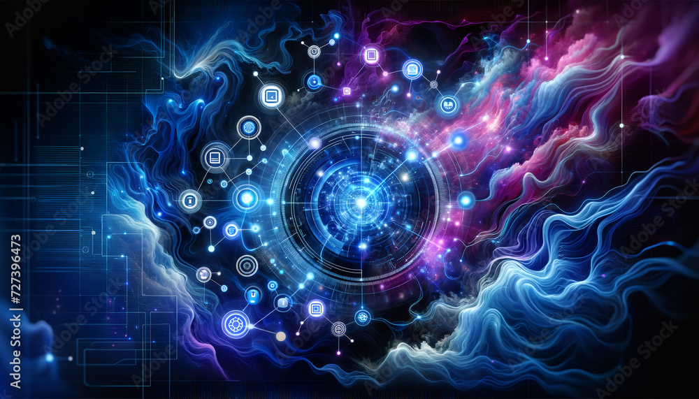 Obraz premium Abstract Neural Network Interface with Futuristic Digital Overlay.