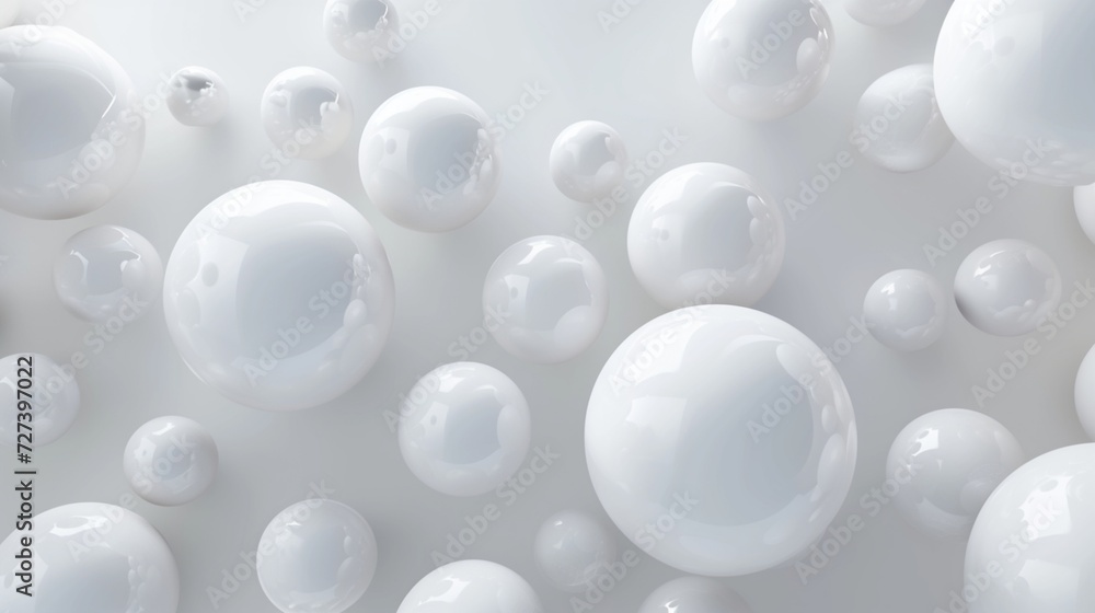  a new prompt without plagiarism: White spherical balls, abstract background featuring dynamic 3D spheres, banner design template