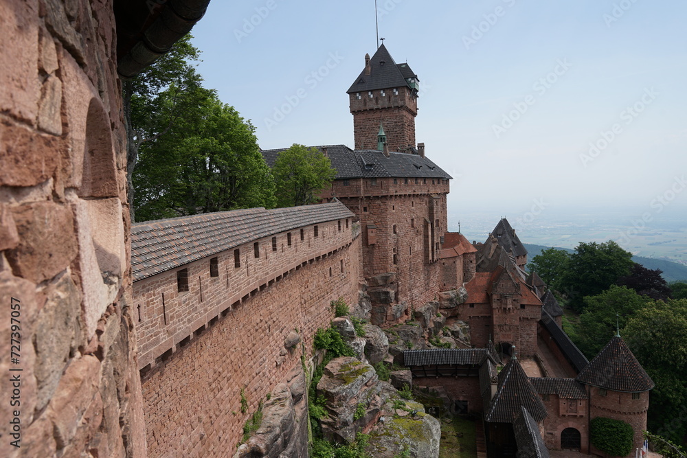 Chateau du Haut-Koenigsbourg, beautiful historic castle on the hill above Colmar, France, popular tourist landmark