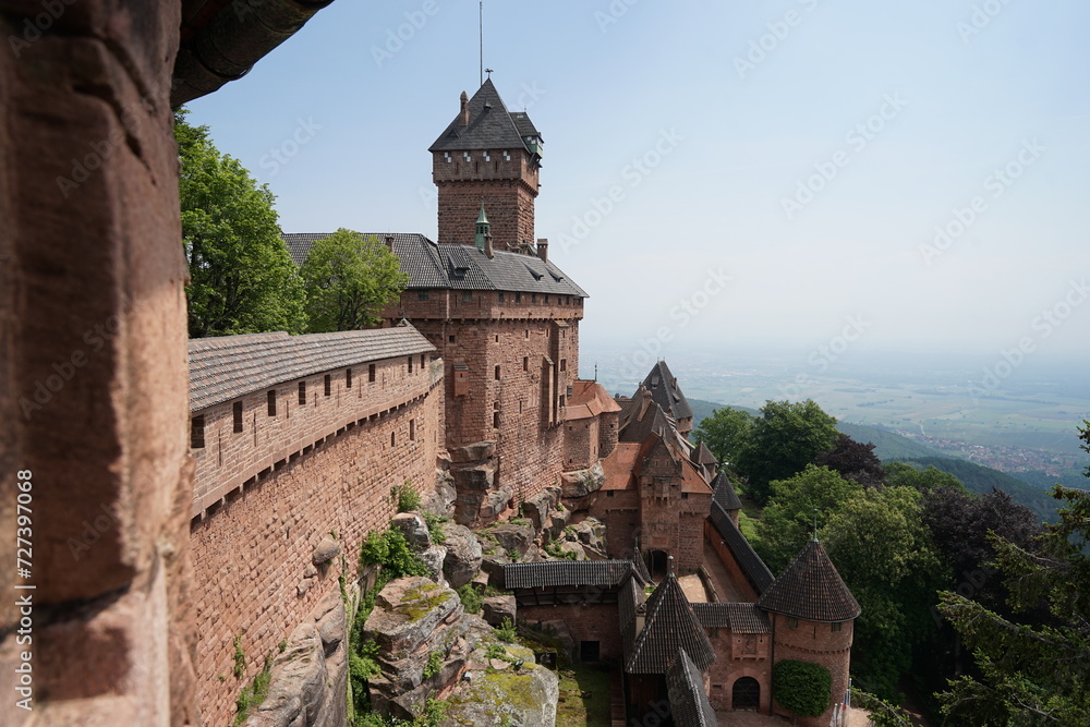 Chateau du Haut-Koenigsbourg, beautiful historic castle on the hill above Colmar, Alsace, France, popular tourist landmark