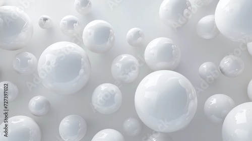  a new prompt without plagiarism: White spherical balls, abstract background featuring dynamic 3D spheres, banner design template
