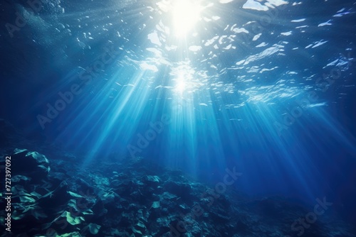 Sunlight Filters Through Sparkling Ocean Waves in Stunning Display of Natures Beauty, Underwater Ocean - Blue Abyss With Sunlight - Diving And Scuba Background, AI Generated © Iftikhar alam