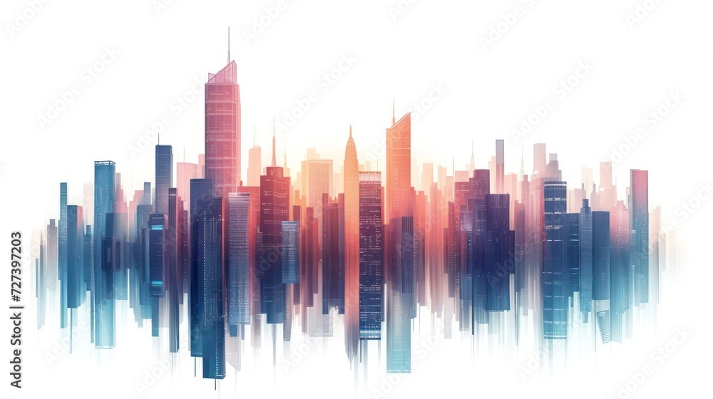 Simple illustration depicting the construction site of skyscrapers, showcasing the development of high-rise office and urban buildings, isolated on a white background - obrazy, fototapety, plakaty 