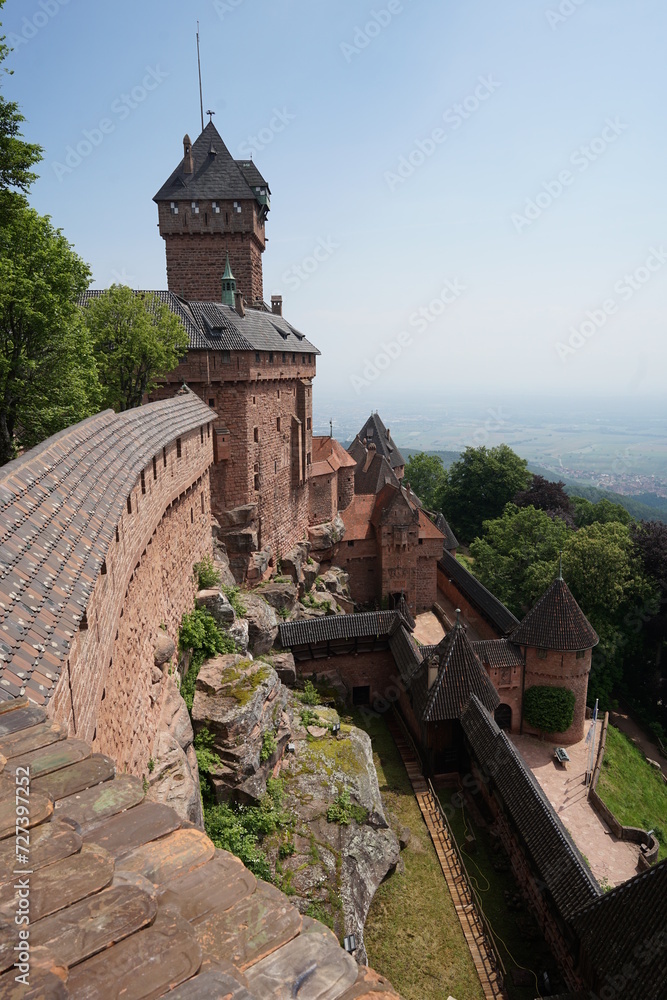 Chateau du Haut-Koenigsbourg, beautiful historic castle on the hill above Colmar, Alsace, France, popular tourist landmark