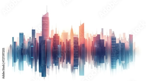 Simple illustration depicting the construction site of skyscrapers, showcasing the development of high-rise office and urban buildings, isolated on a white background photo