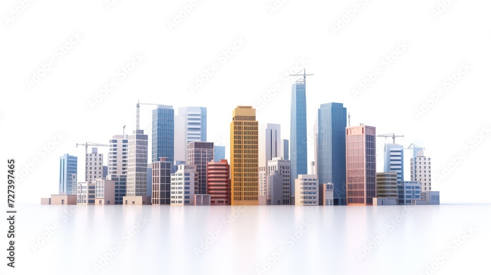 Simple illustration depicting the construction site of skyscrapers, showcasing the development of high-rise office and urban buildings, isolated on a white background Simple illustration depicting the construction site of skyscrapers, showcasing the development of high-rise office and urban buildings, isolated on a white background