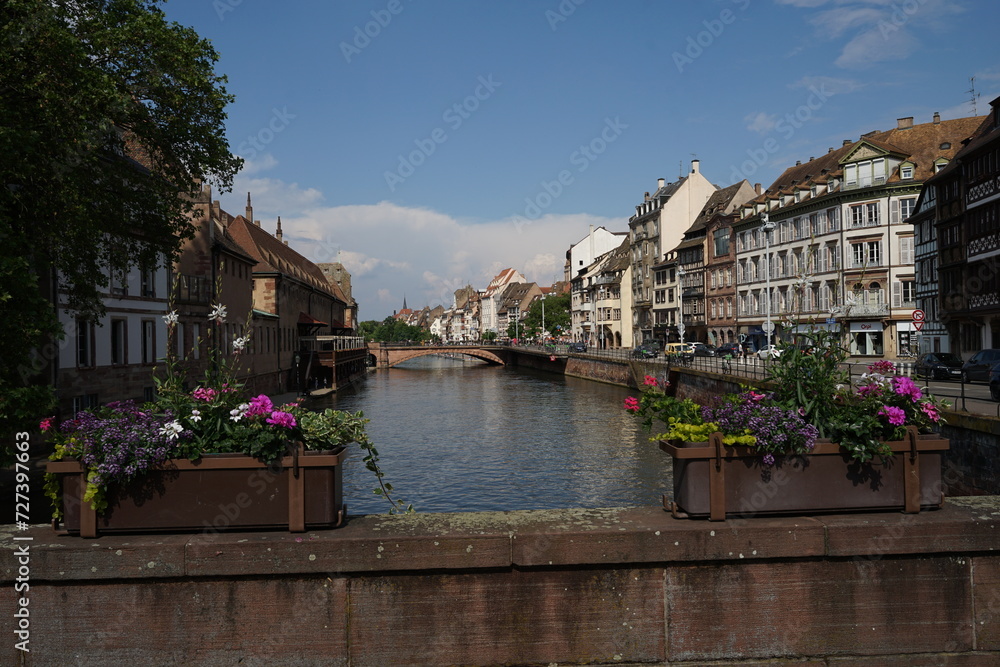 Strasbourg historic city center with bridges above canal, France