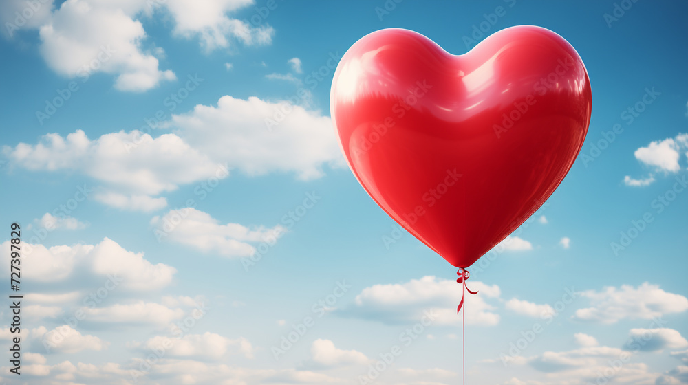 Heart Shaped Red Balloon in the Blue Sky Background