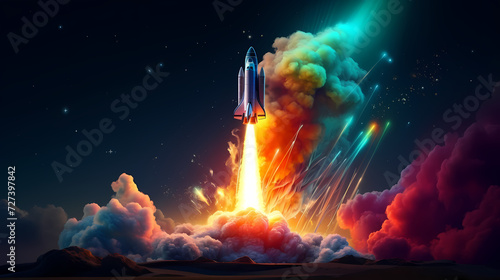 Rocket taking off illustration, symbolizing ambition, innovation and discovery