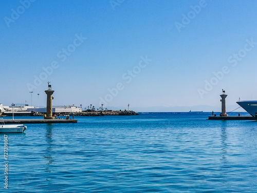 Mandraki port with deers statue, The Colossus was standing. Rhodes