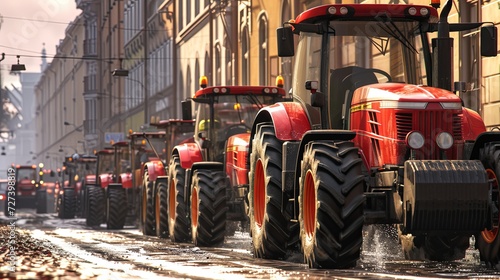 Many tractors blocked city streets 