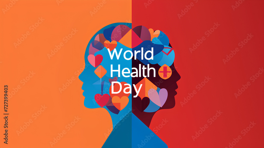 Health day. Vector illustration with text.