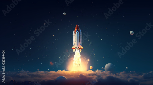 Rocket taking off illustration, symbolizing ambition, innovation and discovery