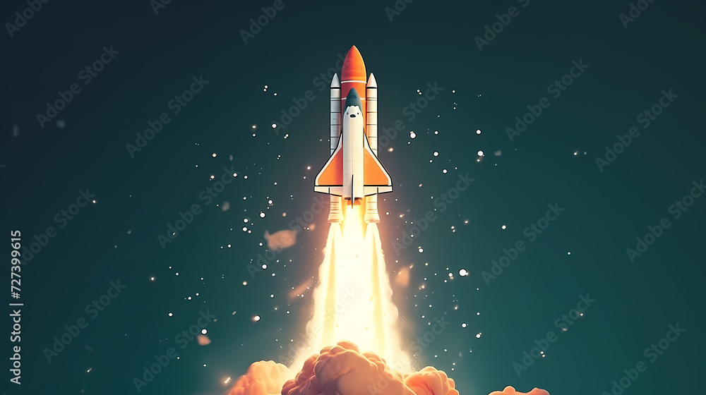 Rocket taking off illustration, symbolizing ambition, innovation and discovery