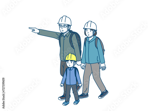 避難所を目指す家族のイラスト