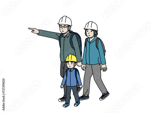 避難所を目指す家族のイラスト